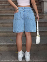 High Waist Relaxed Fit Denim Bermuda Shorts Women