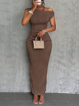 One Shoulder Ribbed Bodycon Maxi Dress Women