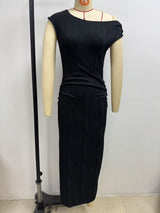 One Shoulder Ribbed Bodycon Maxi Dress Women