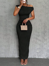 One Shoulder Ribbed Bodycon Maxi Dress Women
