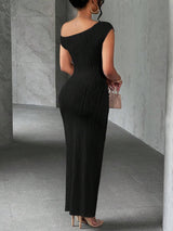 One Shoulder Ribbed Bodycon Maxi Dress Women