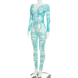 Marble Print Mesh Top & Leggings Set Women