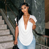Deep V-Neck Draped Blouse Top for Women