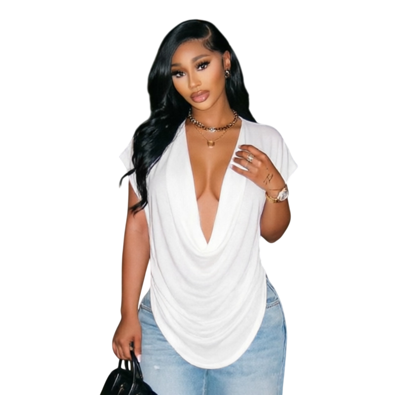 Deep V-Neck Draped Blouse Top for Women