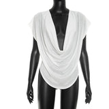 Deep V-Neck Draped Blouse Top for Women