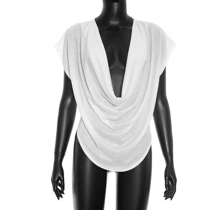 Deep V-Neck Draped Blouse Top for Women