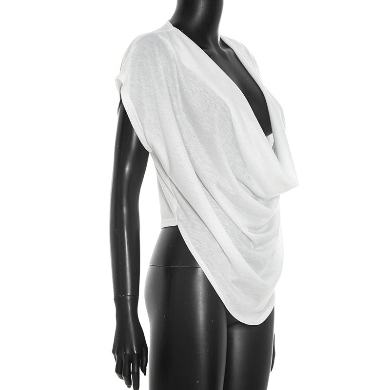 Deep V-Neck Draped Blouse Top for Women