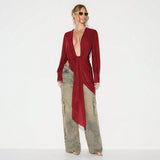 Deep V Ruched Asymmetrical Tunic Top Women