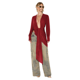 Deep V Ruched Asymmetrical Tunic Top Women