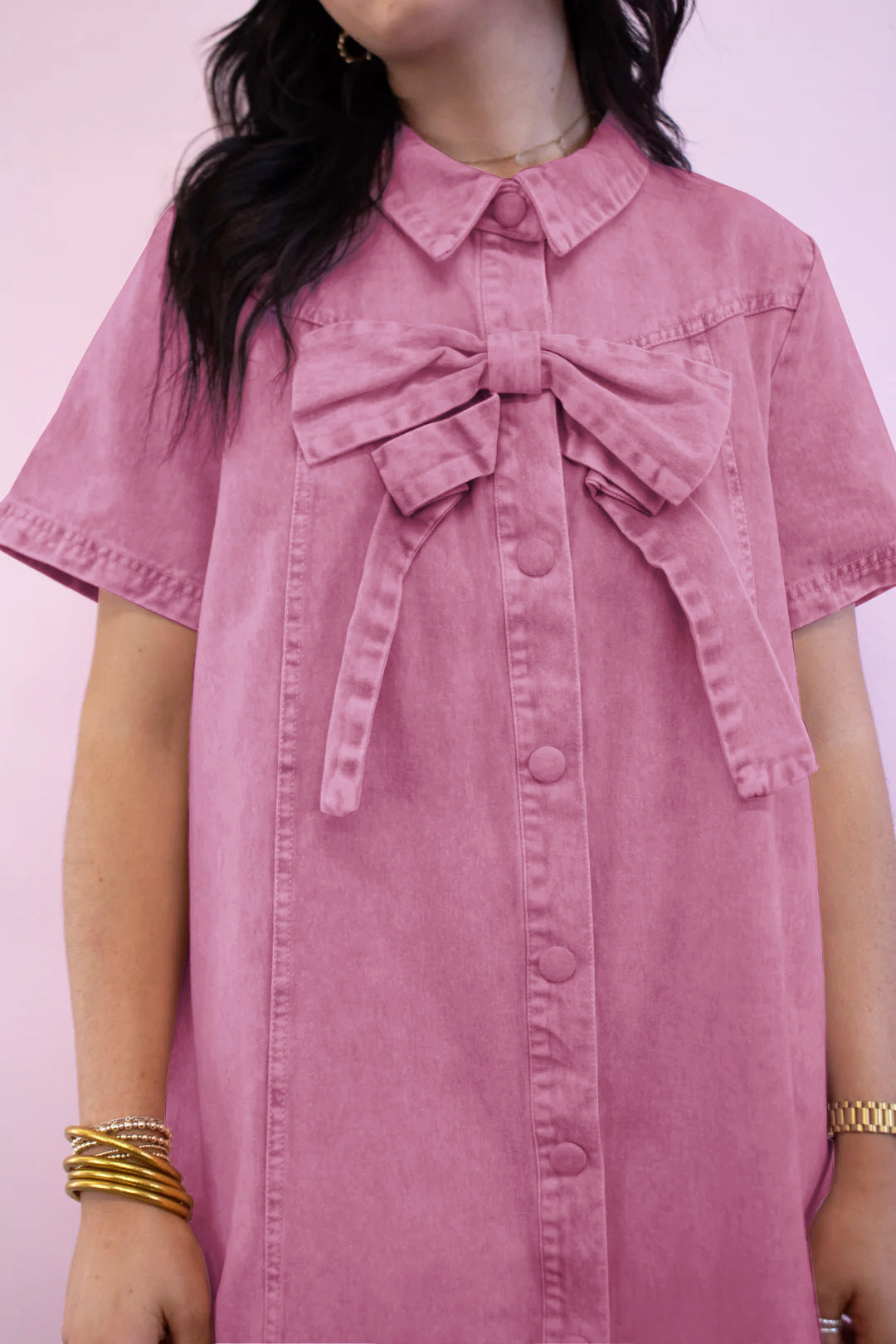 Women's Bow Tie Shirt Mini Dress