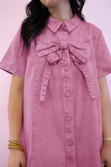 Women's Bow Tie Shirt Mini Dress
