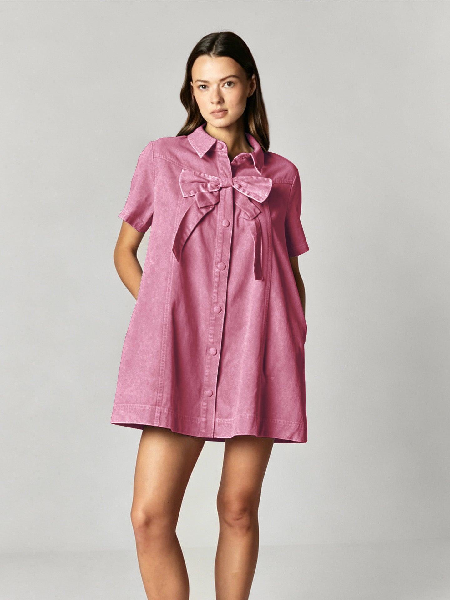 Women's Bow Tie Shirt Mini Dress
