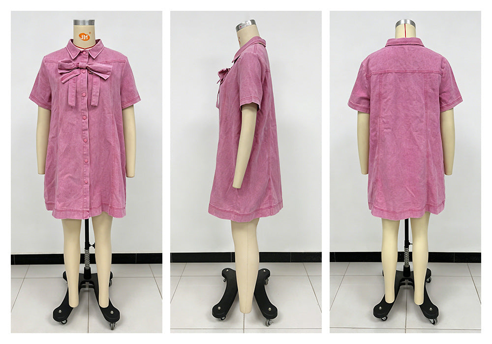 Women's Bow Tie Shirt Mini Dress