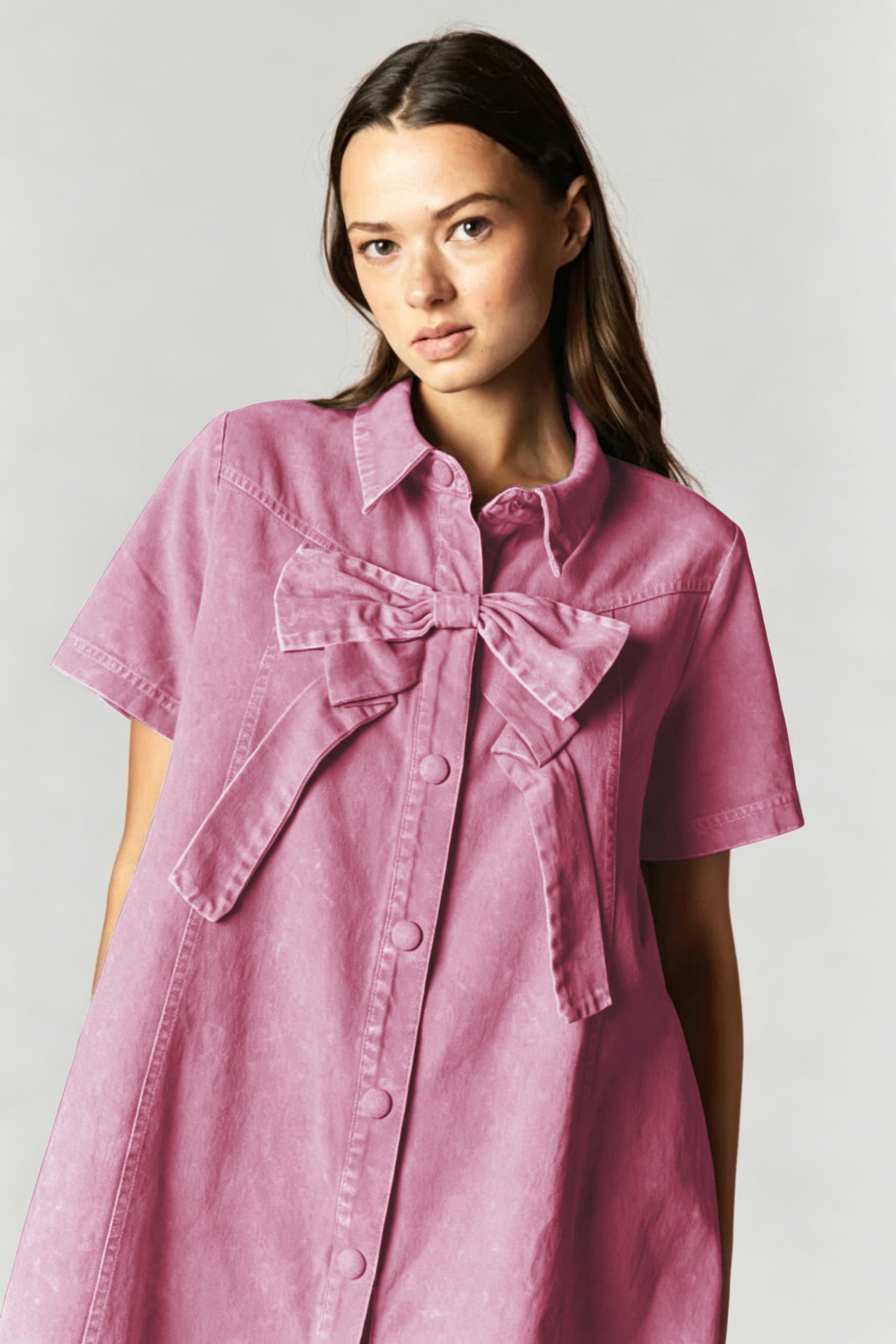 Women's Bow Tie Shirt Mini Dress