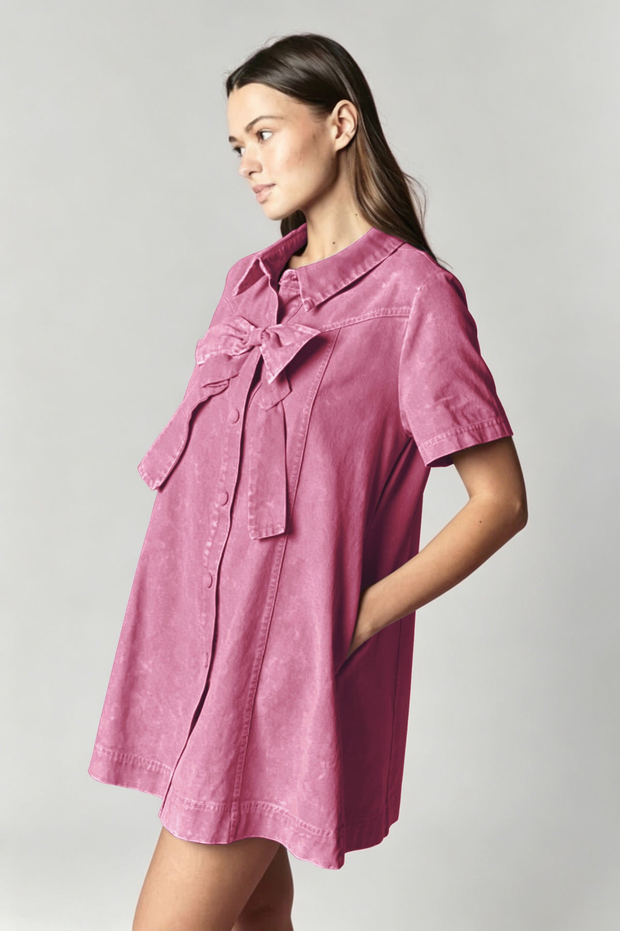 Women's Bow Tie Shirt Mini Dress