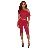 Women's One Shoulder Capri Set