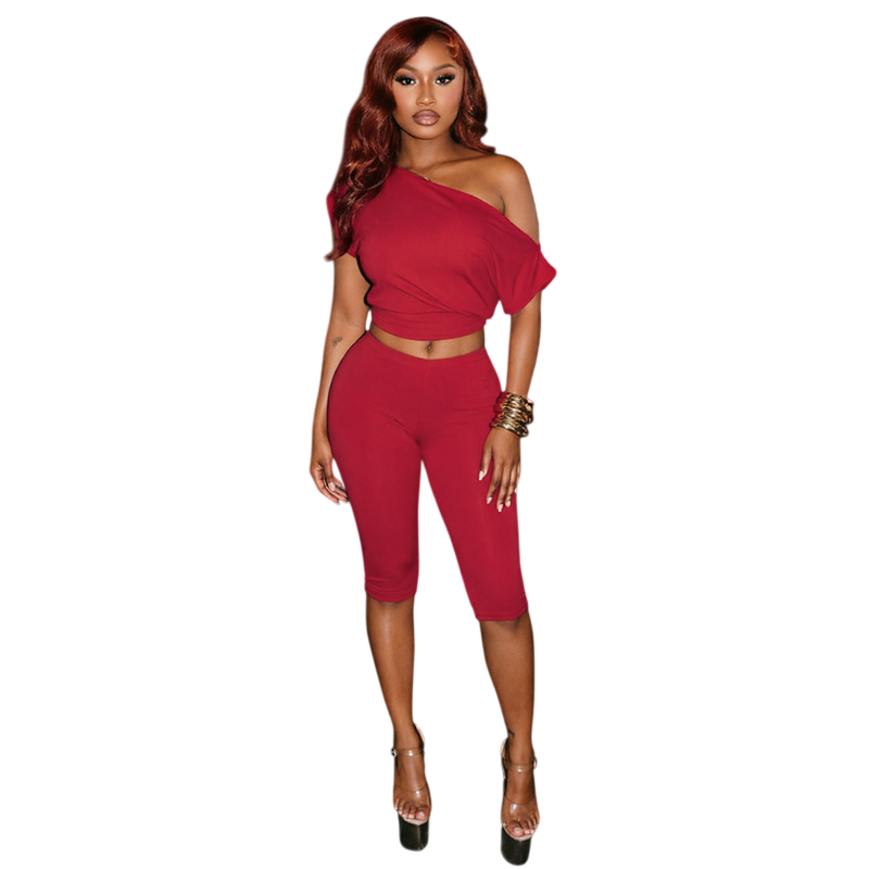 Women's One Shoulder Capri Set
