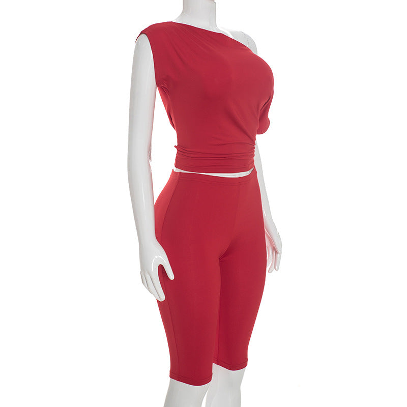Women's One Shoulder Capri Set