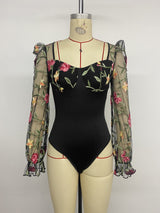 Women's Floral Mesh Sleeve Bodysuit