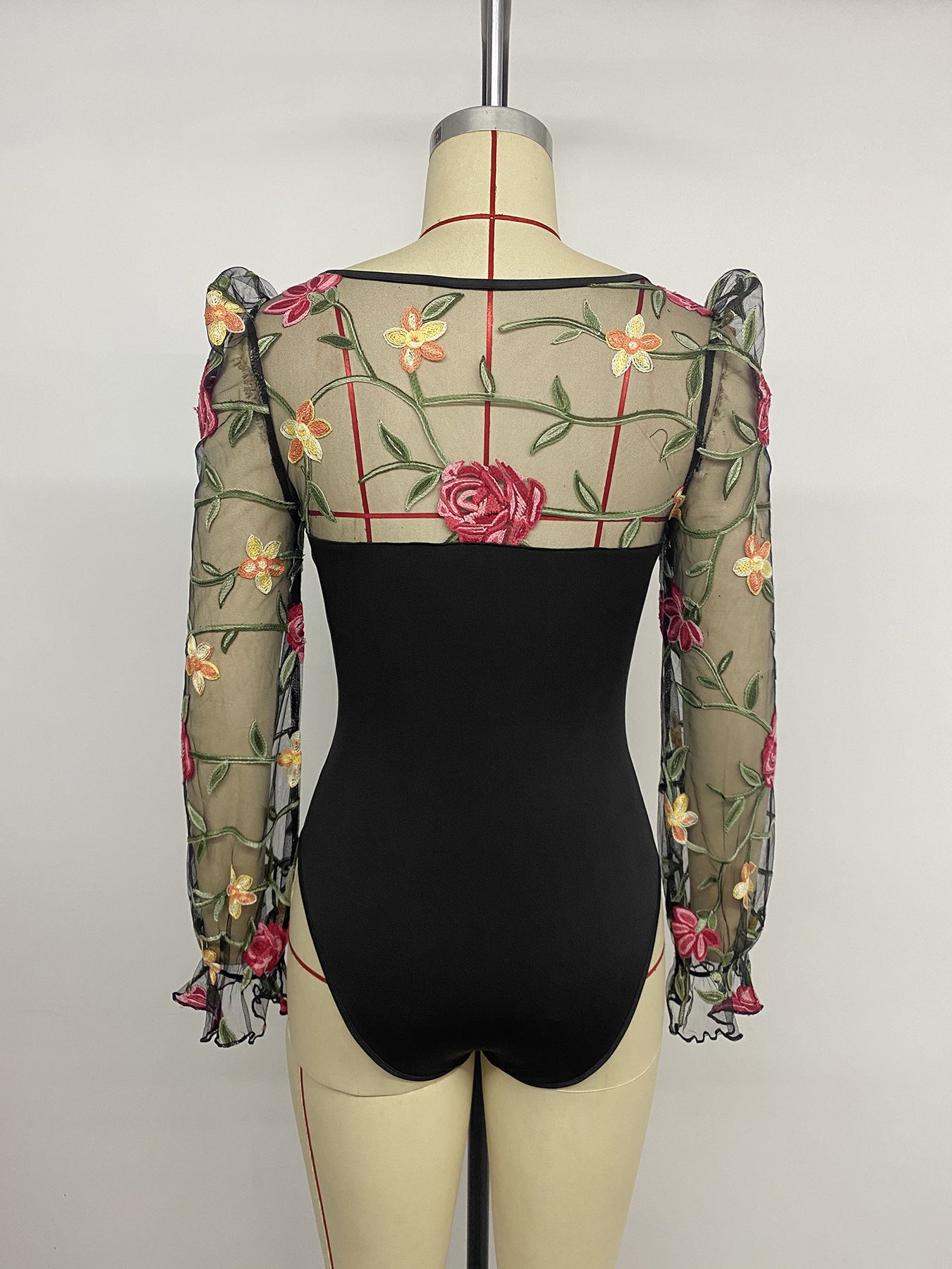 Women's Floral Mesh Sleeve Bodysuit