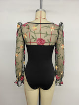 Women's Floral Mesh Sleeve Bodysuit