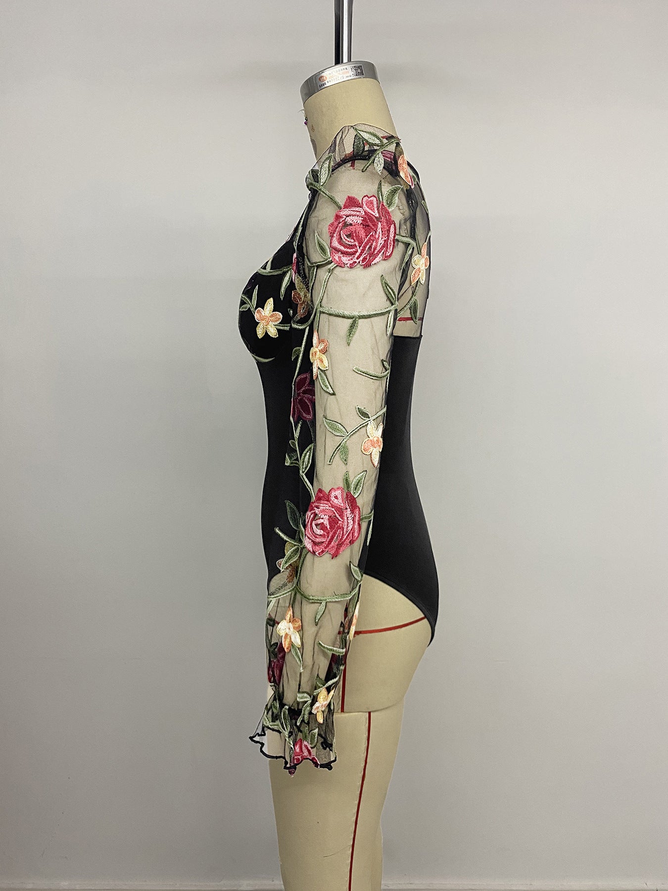 Women's Floral Mesh Sleeve Bodysuit