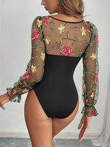 Women's Floral Mesh Sleeve Bodysuit
