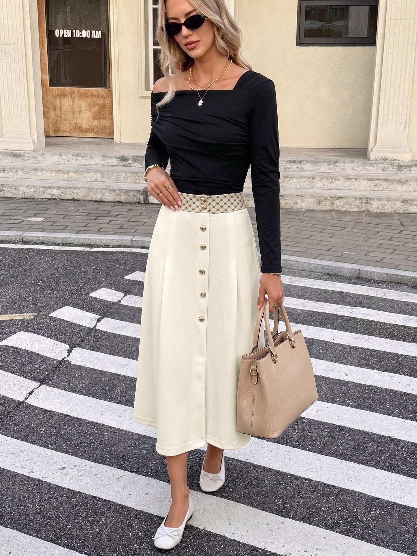 Women's Button Front Midi Skirt