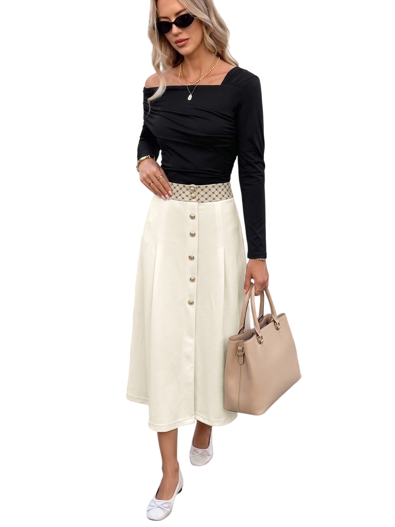 Women's Button Front Midi Skirt