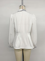 Women's Button Front Tie Neck Blouse