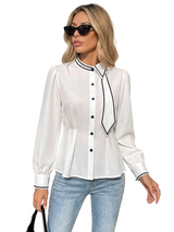 Women's Button Front Tie Neck Blouse