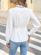 Women's Button Front Tie Neck Blouse