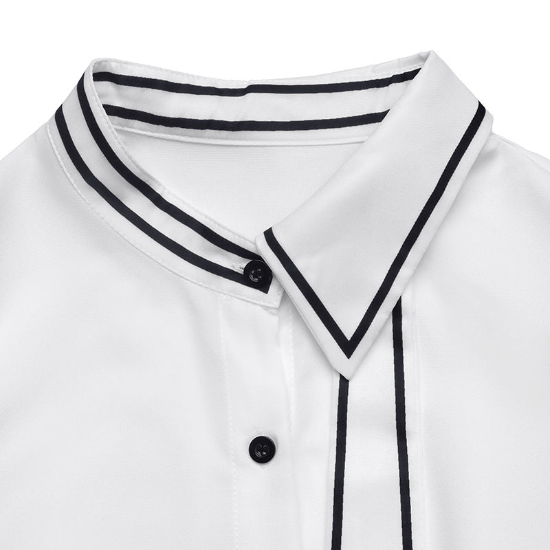 Women's Button Front Tie Neck Blouse