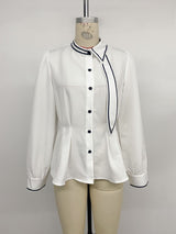 Women's Button Front Tie Neck Blouse