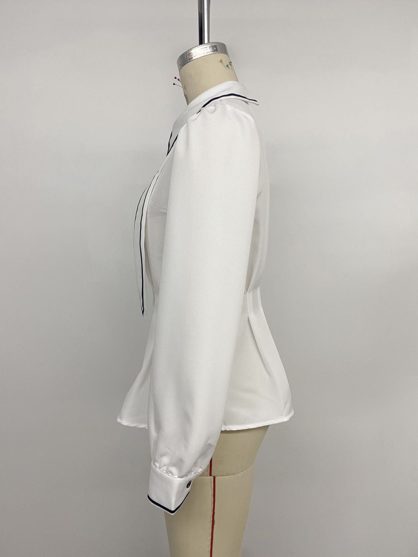 Women's Button Front Tie Neck Blouse