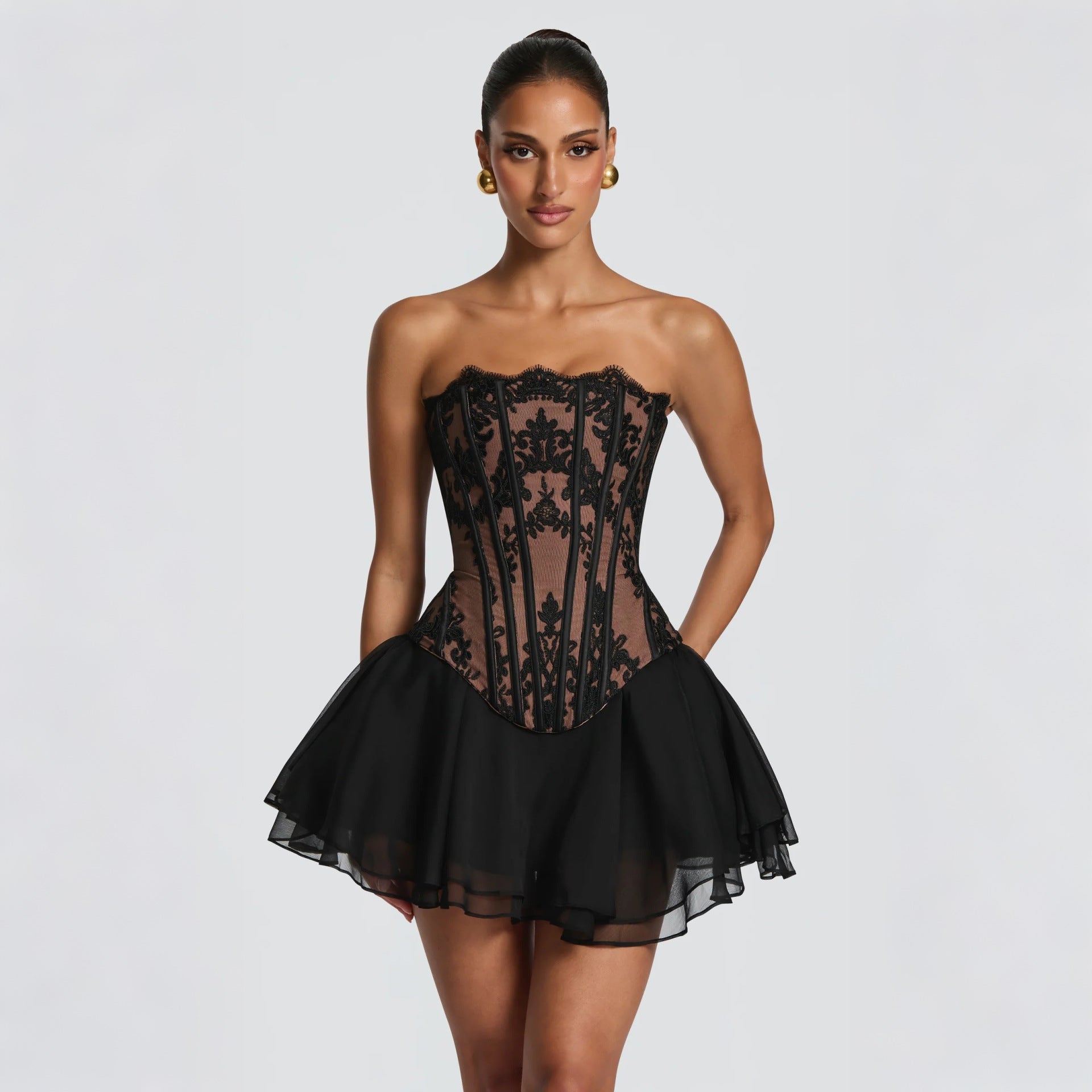 Women's Lace Corset Mini Dress Black