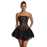 Women's Lace Corset Mini Dress Black