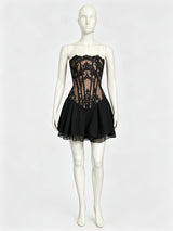 Women's Lace Corset Mini Dress Black