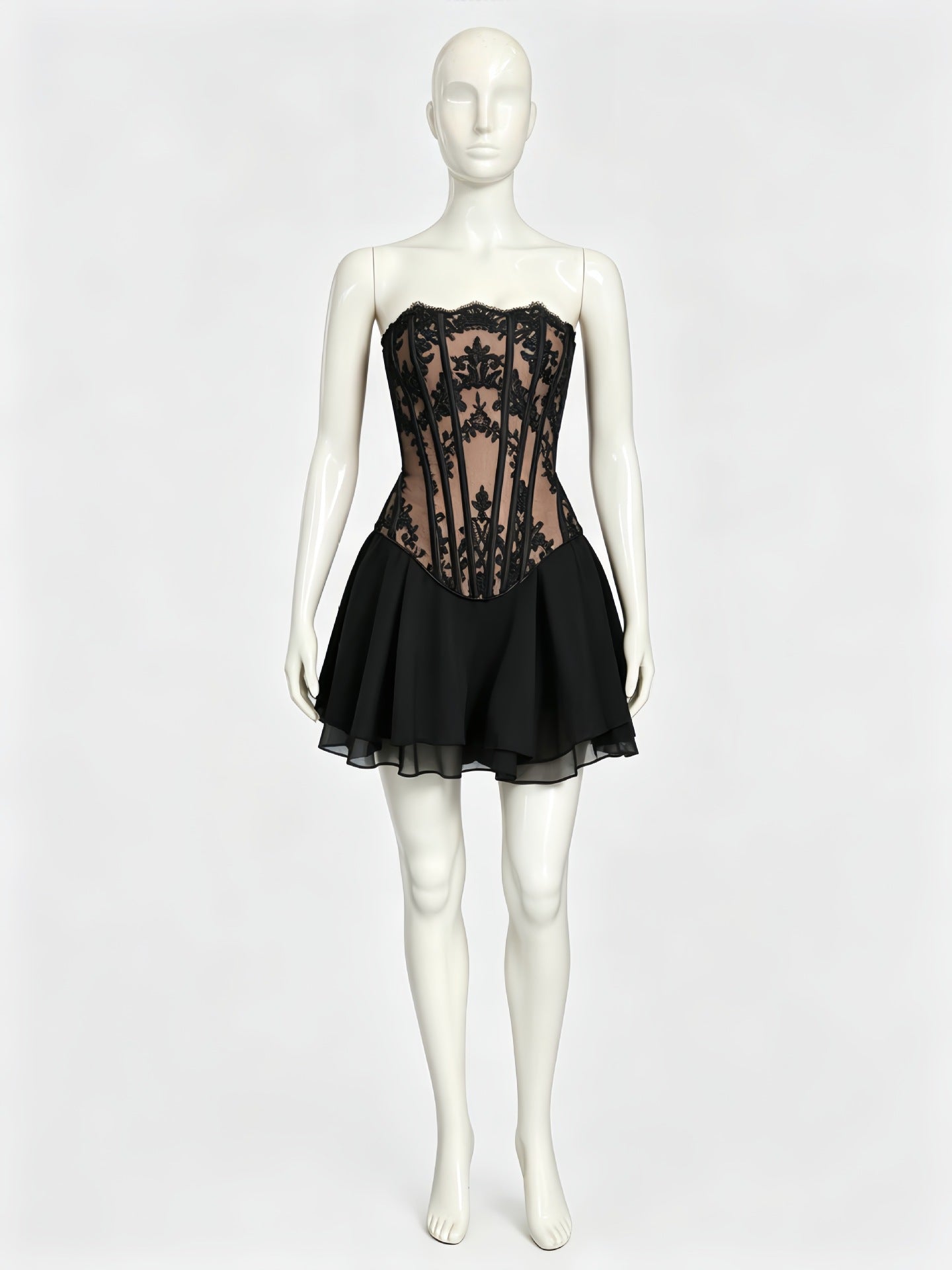 Women's Lace Corset Mini Dress Black