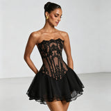 Women's Lace Corset Mini Dress Black
