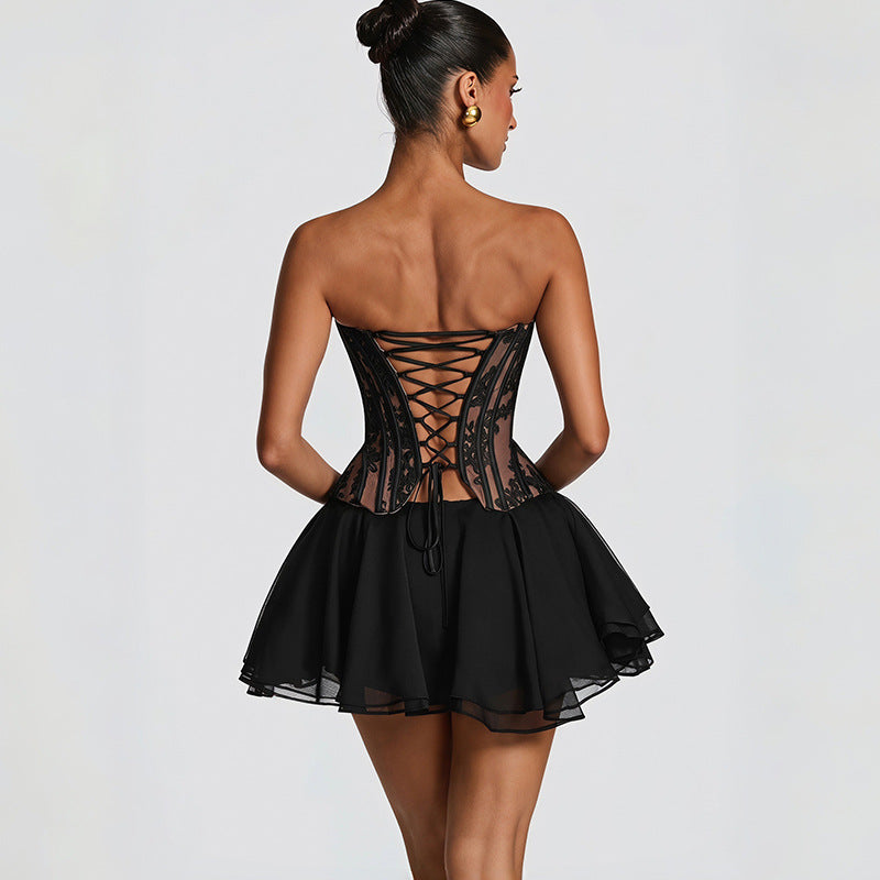 Women's Lace Corset Mini Dress Black