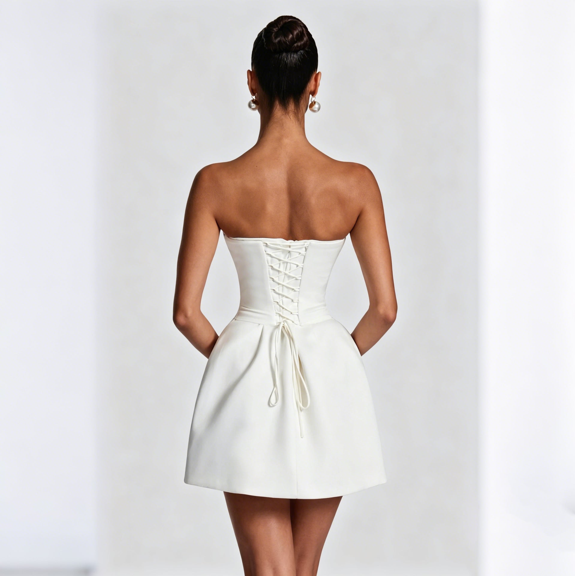 Women's Strapless Corset Mini Dress White