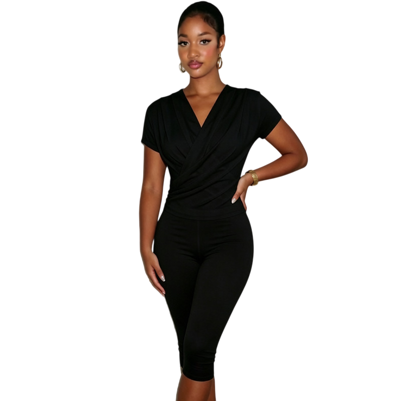 Women's V Neck Short Sleeve Jumpsuit