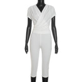 Women's V Neck Short Sleeve Jumpsuit