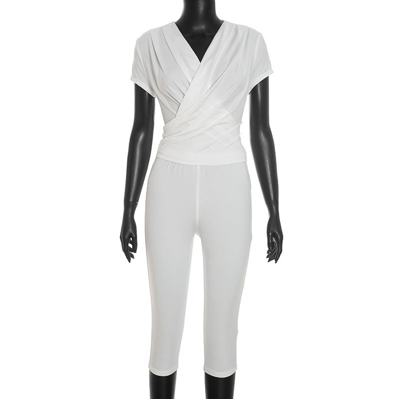 Women's V Neck Short Sleeve Jumpsuit