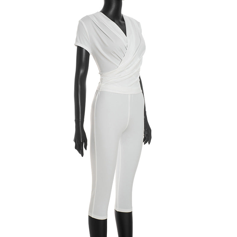 Women's V Neck Short Sleeve Jumpsuit
