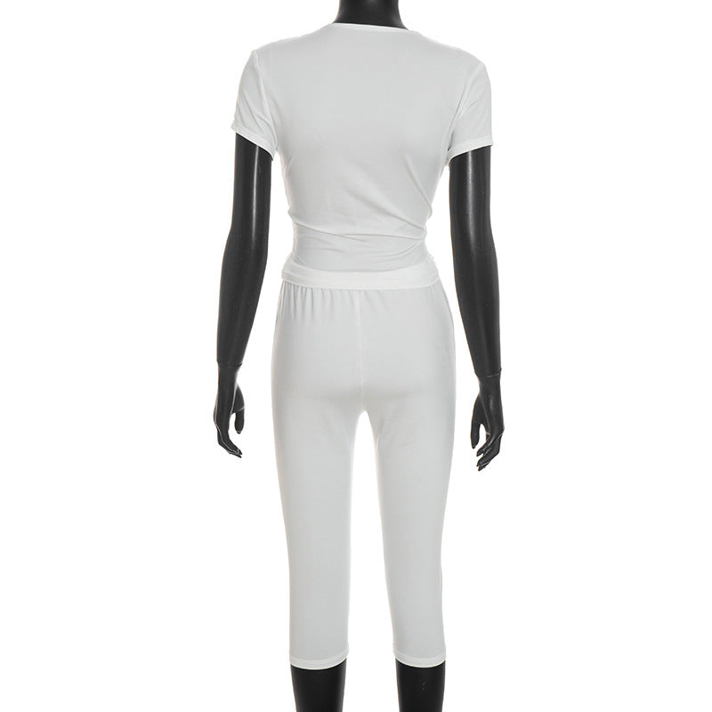 Women's V Neck Short Sleeve Jumpsuit