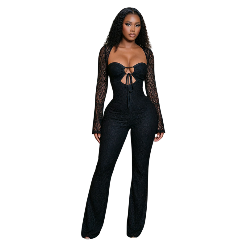 Women's Lace Cut Out Flare Jumpsuit