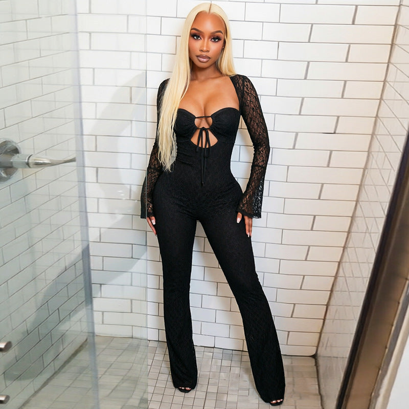 Women's Lace Cut Out Flare Jumpsuit