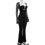 Women's Lace Cut Out Flare Jumpsuit